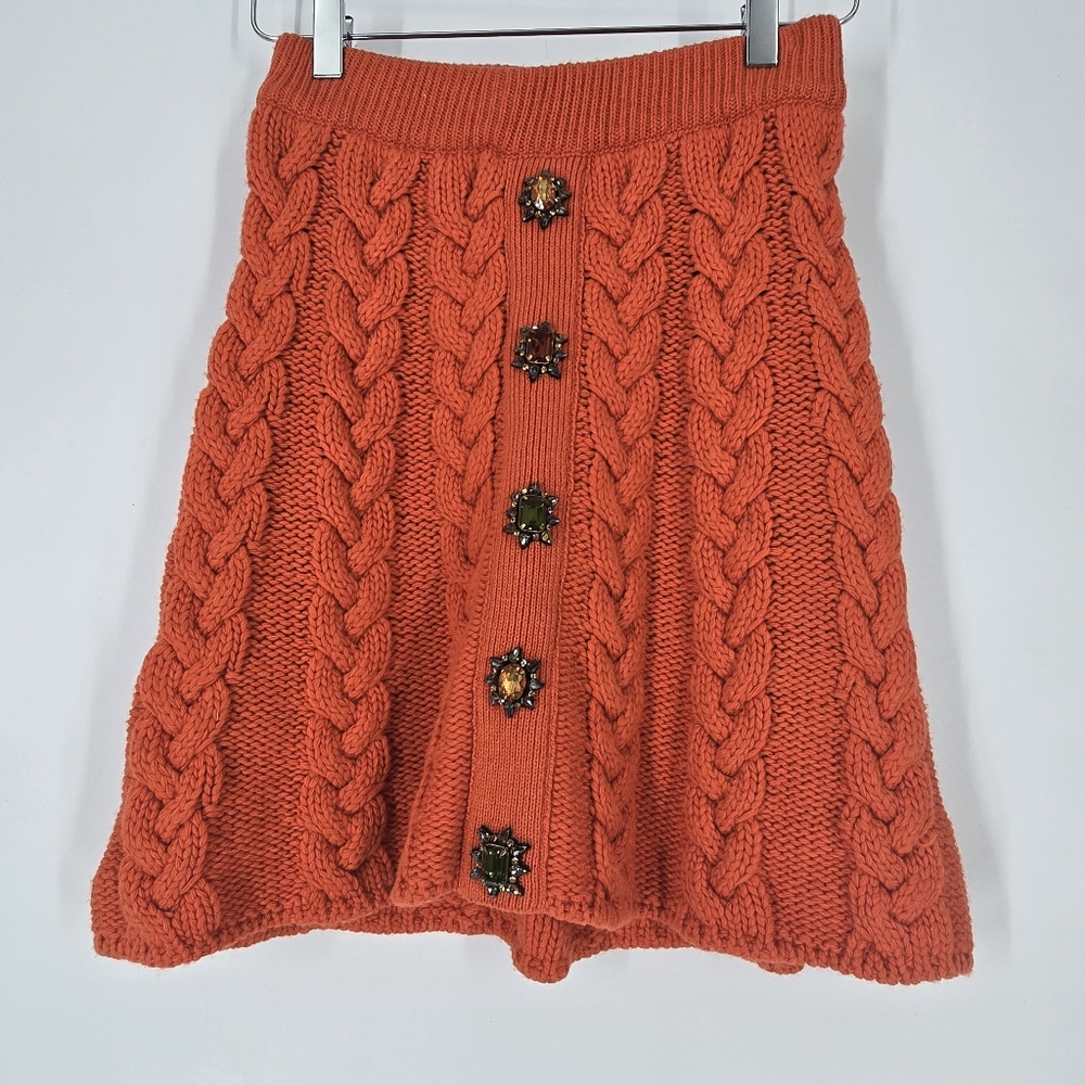 La DoubleJ Portrait Chunky Wool Mini Skirt in Rust Orange Size S